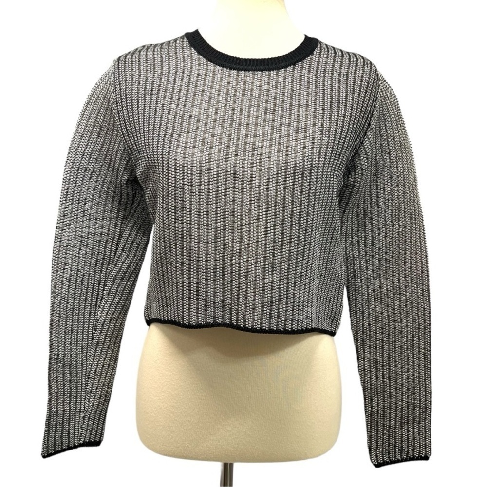 Alexander Wang Black & White Vinyl Technical Tweed Long Sleeve Crop Top Women S - Picture 1 of 14